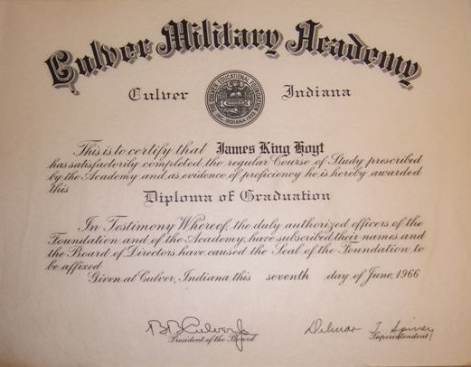 Culver Military Acadamy diploma